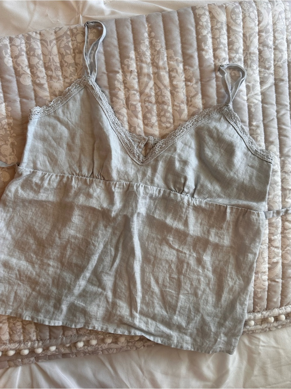 Brandy Melville Light Gray Lace-Trim Linen Cami